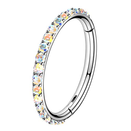 OUFER Nose Rings Surgical Steel Cartilage Earrings Tragus 316L Stainless Steel Helix Earrings Cartilage Earring 14G/16G/18G/20G Hinged Segment Rings Hoop - color: Silver AB