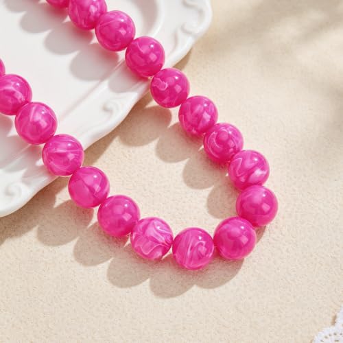 Chunky Beaded Necklace for Women Trendy Boho Collar Statement Necklace Large Round Resin Beads Choker Necklaces Summer Beach Jewelry Gifts - color: Rose Red