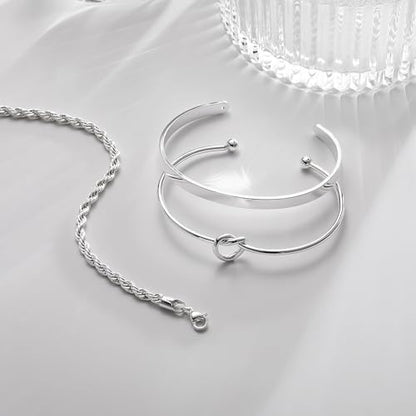 14K Gold Plated Stackable Bangle Bracelets for Women | Dainty Cuff Bracelets, Stackable for Women, Waterproof Bracelet Stack, Gold Jewelry Gifts Trendy Adjustable Accessories - color: 3-layer-B-Silver