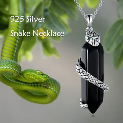 Halloween Necklace 925 Sterling Silver Black Rose Rib Cage Heart Pendant Necklace Halloween Jewelry Gifts for Women Gothic Party - style: Snake
