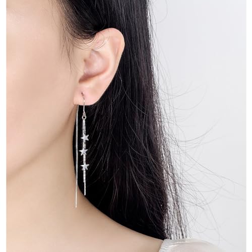 925 Sterling Silver Dangle Earrings with Charms Heart, Water drop, Moon, Star Long Drop Earring for Women Jewelry Gifts Hypoallergenic - color: star triple hanging