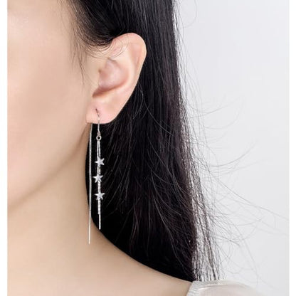 925 Sterling Silver Dangle Earrings with Charms Heart, Water drop, Moon, Star Long Drop Earring for Women Jewelry Gifts Hypoallergenic - color: star triple hanging