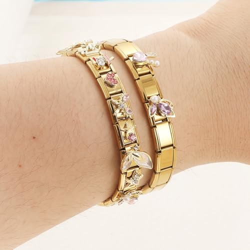Italian Charms Bracelet Sets with 1Pcs Starter Brascelet 9Pcs Charms 9mm Italian Modular Charm Bracelet DIY Module Jewelry Gifts - color: A-Starter Bracelet Set-20Pcs Crystal