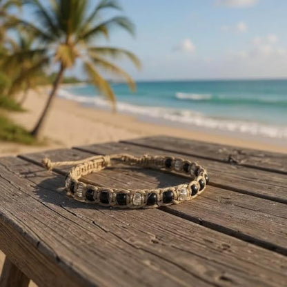 BlueRica Hemp Anklet with Glass Beads - style: Black