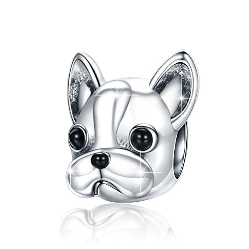 BISAER 925 Sterling Silver Charms for Bracelets Cat Dog Sloth Animal Beads Butterfly Fairy Heart Dangle Pendant Charms - color: Dog