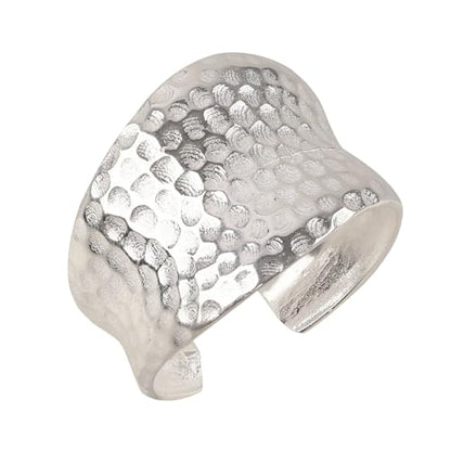Handmade Hammered Sterling Silver Wide Band Ring - color: Brass (Silver)