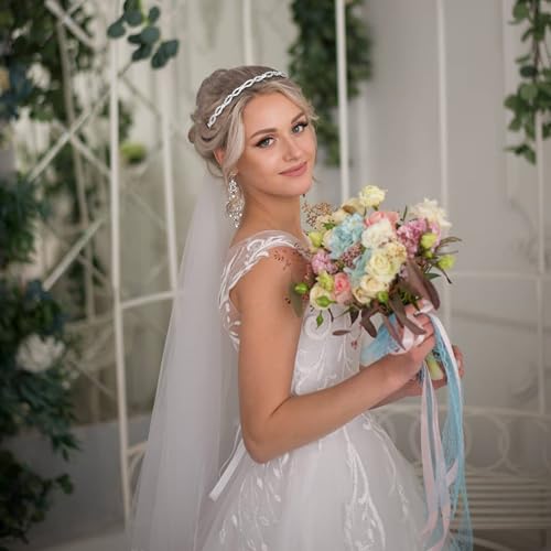 Rhinestone Headbands for Women Silver Bridal Headband Crystal Headpiece | Flower Leaf Girl Tiara Crown Head Band Wedding Hair Accessories for Girls, 4 Pcs - color: Silver