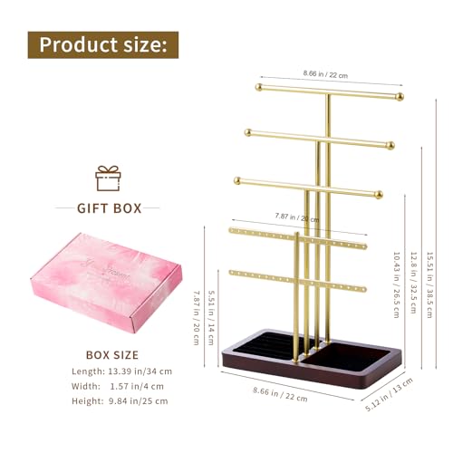 modern T-shaped jewelry rack, jewelry tower, gold metal, square ceramic base decoration display tower, necklace, bracelet, ring storage rack (4-layer wooden pallet black) - style: 4-layer wooden pallet black