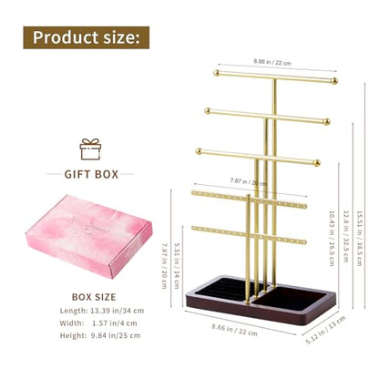 modern T-shaped jewelry rack, jewelry tower, gold metal, square ceramic base decoration display tower, necklace, bracelet, ring storage rack (4-layer wooden pallet black) - style: 4-layer wooden pallet black