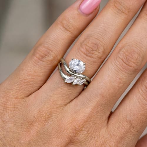 18K Gold & Silver Plated Stackable Ring Set for Women, CZ Curved Wave Stacking Bands, Statement Promise Rings for Wedding Engagement, Trendy Dainty Jewelry Gift - color: Silver 1