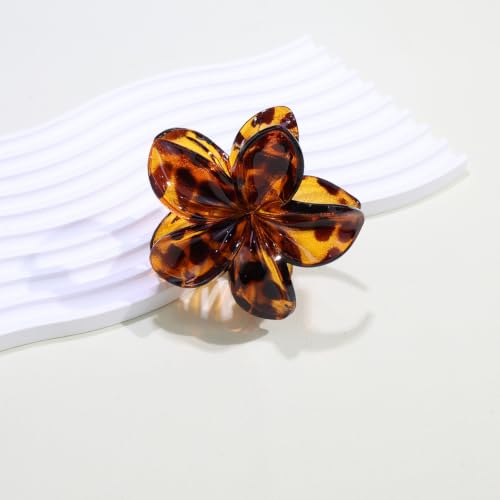 6 Pack Flower Hair Claw Clips for Women Hawaiian Plumeria Claw Clip (Brown) | Strong Hold Nonslip Large Hair Clip for Beach Holiday Thick Thin Hair Accessories - color: Brown