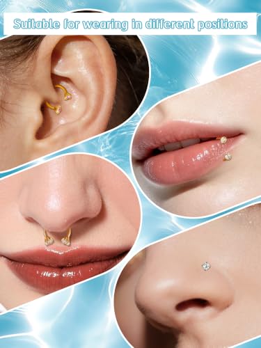 Aumeo Horseshoe 18G Nose Rings 8mm for Women, Surgical Steel 20G L Shaped Nose Rings Studs 7mm, Internally Threaded Tragus Cartilage Helix Earrings, Silver/Gold - style: Silver, 4pcs horseshoe nose rings
