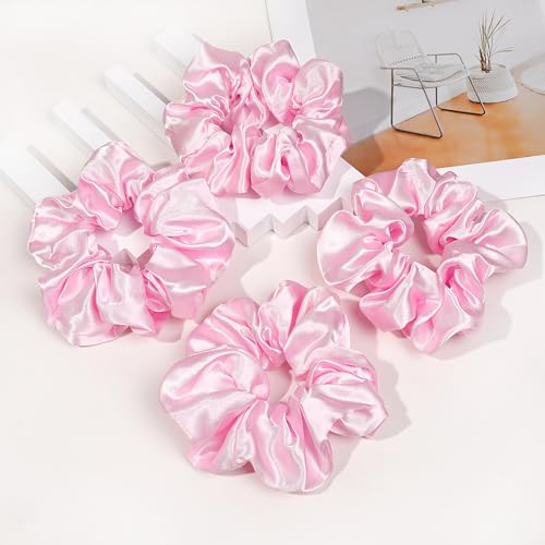 Ivyu 16 Pcs Pink Satin Hair Scrunchies for Women's Thick Curly Hair, No Crease Hair Ties, No Damage, Fit for All Kinds of Hair - color: Pinkness