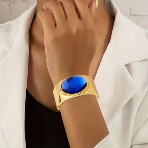 YBMYCM Gold Chunky Bangle Bracelets with Acrylic Inlay for Women Trendy Wide Chunky Cuff Bracelets Hammered Irregular Wrist Cuff Wrap Bracelet - style: Gold blue