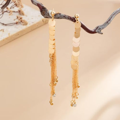 Gold Disc Tassel Dangle Drop Earrings for Women Layered Sequins Dangling Earring Sparkling Hanging Statement Jewelry Gift - color: gold1