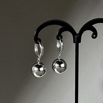 14k Gold Plated Ball Dangle Earrings for Women Sterling Silver Ball Drop Earrings Hypoallergenic Round Balls Hoop Earring Leverback Lightweight Earrings Fashion Jewelry - color: silver