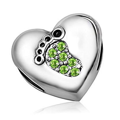 KunBead January-December Birthstone Footprint Heart Birthday Love Bead Charms Compatible with Pandora Bracelet for Mom Daughter Grandma Granddaughter - color: August