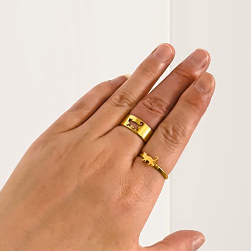 2PCS Matching Cute Animals Promise Engagement Rings for Couples Men Women Jewelry Band Sets 316L Stainless Steel Adjustable Open Ring - color: Cat-s