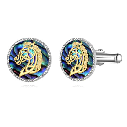Cufflinks for Men Sterling Silver Abalone Shell Tuxedo Shirt Cuff Links Jewelry for Men Father Business Groomsmen - style: horse