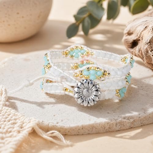 YGLINE Natural Stone Wrap Bracelet for Women Boho Bracelets Healing Crystal Beaded Bracelet Adjustable 3/5 Wraps Bracelet Handmade Birthday Gifts for Women - color: crystal-blue