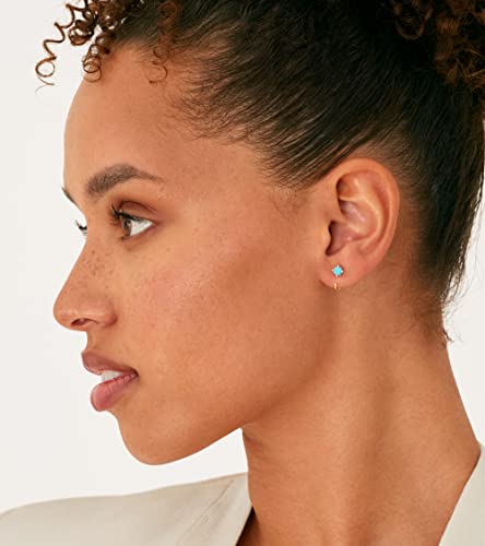 PAVOI 14K Gold 925 Sterling Silver Huggie Half Hoop Earrings for Women | Tiny Boho Colored Cartilage Earring | Blue, Green, Amethyst, Garnet, Black CZ, Turquoise, Opal, Pearl - style: Turquoise