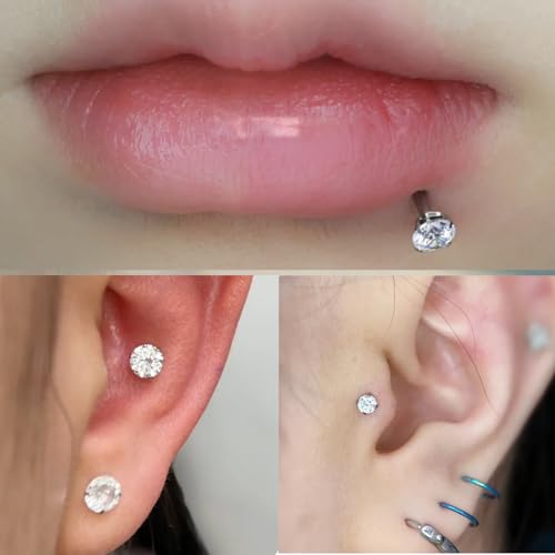 16G Lip Rings Stainless Steel Tragus Helix Conch Piercing Jewelry Snake Bite Piercing Monroe Lip Rings Labret Medusa Cartilage Lobe Earrings Studs Piercing Jewelry 6MM 8MM 10MM Silver - color: Clear Cz-6MM