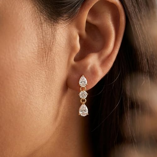 Mchic Dangle Earrings for Women: 18K Gold Plated CZ Drop Earrings Dainty Trendy Hypoallergenic Teardrop Bridal Wedding Style, Sparkly Elegant Dangling Jewelry Gift for Women Bridesmaid Prom Formal - color: Style 4-Gold