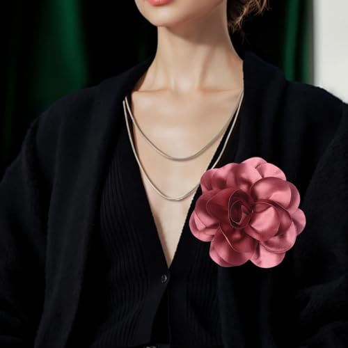 Large Rose Flower Brooches Chiffon Camellia Brooch Lapel Pins Hair Clips Hat Pins for Women Wedding Banquet Accessories Large Satin Flowers 5.5in - color: Red