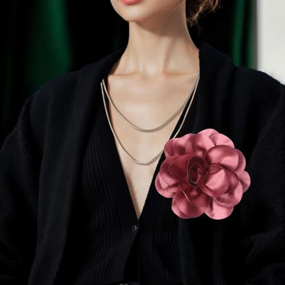 Large Rose Flower Brooches Chiffon Camellia Brooch Lapel Pins Hair Clips Hat Pins for Women Wedding Banquet Accessories Large Satin Flowers 5.5in - color: Red