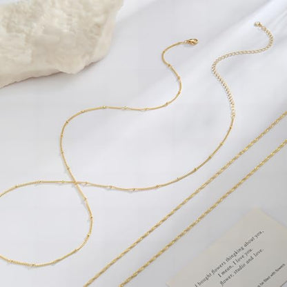 2PCS Gold Silver Waist Chain Adjustable Layered Belly Chain Body Chain Jewelry for Women Sexy Bikini Beach Boho Pearl Beaded Cuban Satellite Waist Chains - style: 2PCS-GD-Twisted rope+Satellite chain