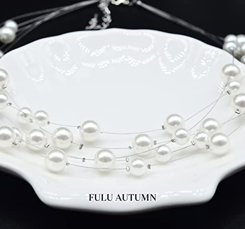 FULU AUTUMN Layered Pearl Necklace Multi-strand Pearl Choker Necklaces for Women Beaded jewelry for Wedding Parties - color: White