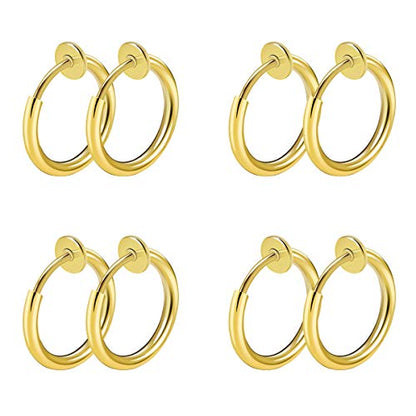 CrazyPiercing 8 pcs of Surgical Steel Clip on Non-Pierced Hoops Fake Nose Lip Ear Rings Piercing - style: gold color