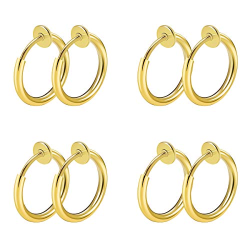 CrazyPiercing 8 pcs of Surgical Steel Clip on Non-Pierced Hoops Fake Nose Lip Ear Rings Piercing - style: gold color