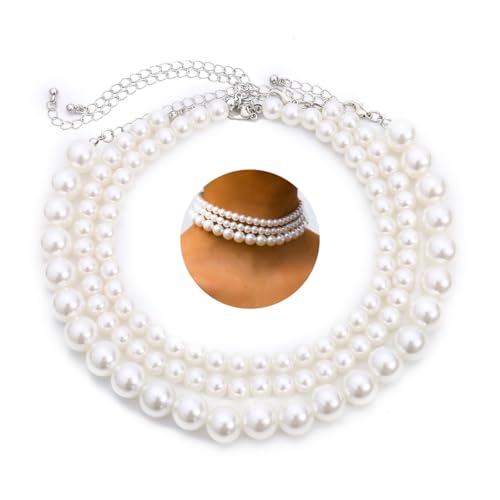 Boho Choker Necklaces for Women - Faux Round Pearl Layered Fashion Chunky Thick Clavicle Necklace Wedding Bride Jewelry Gifts - color: Style A
