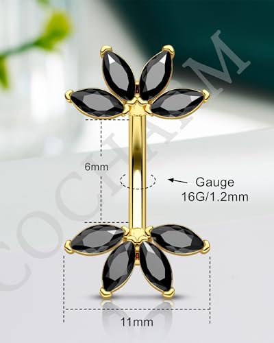 Lotus Rook Piercing Jewelry, 16G Eyebrow Rook Earrings, Stainless Steel Eyebrow Piercing Jewelry,Lobe Earrings 6/8MM - color: BKCZ-6MM