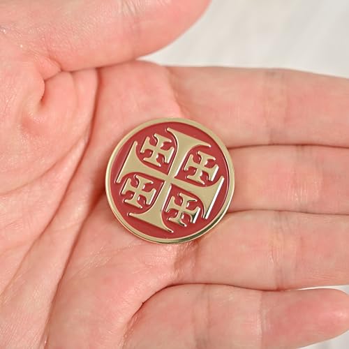 Catholic Enamel Pin Set, 2 Pack, Jerusalem Cross & Eucharistic Monstrance IHS, Gold, Religious Lapel Pins, Faith Gifts for Men & Women