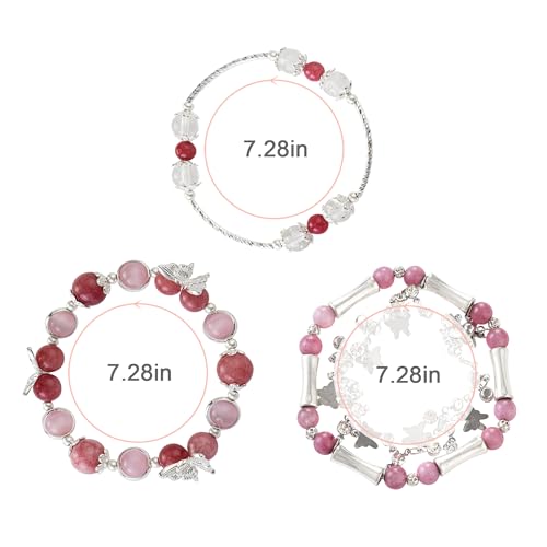 Besydec Stackable Boho Beaded Bracelets With Natural Stone & Pearl Heart & Clay Beads for Women,Adjustable Silver Jewelry - color: Pink
