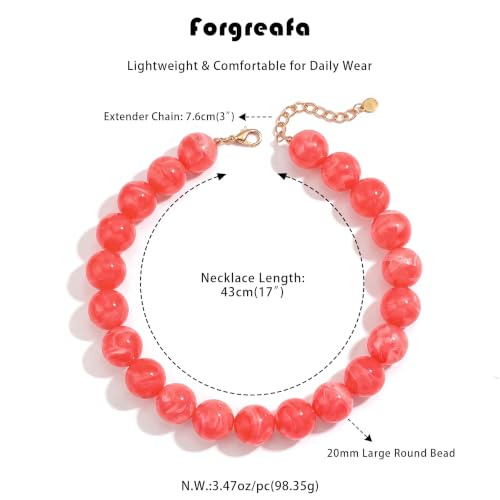 Chunky Beaded Necklace for Women Trendy Boho Collar Statement Necklace Large Round Resin Beads Choker Necklaces Summer Beach Jewelry Gifts - color: Orange Red