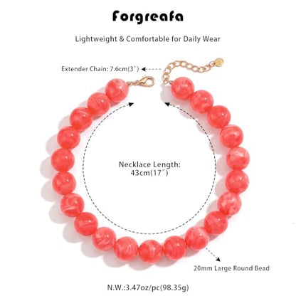 Chunky Beaded Necklace for Women Trendy Boho Collar Statement Necklace Large Round Resin Beads Choker Necklaces Summer Beach Jewelry Gifts - color: Orange Red