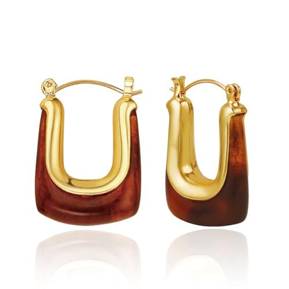 Dr's gift Chunky Leopard Print Earrings for Women 14K Gold Plated Statement Huggie Hoop Earrings Brown Acrylic Tortoise Resin Cheetah Trendy Jewelry - color: Brown 2