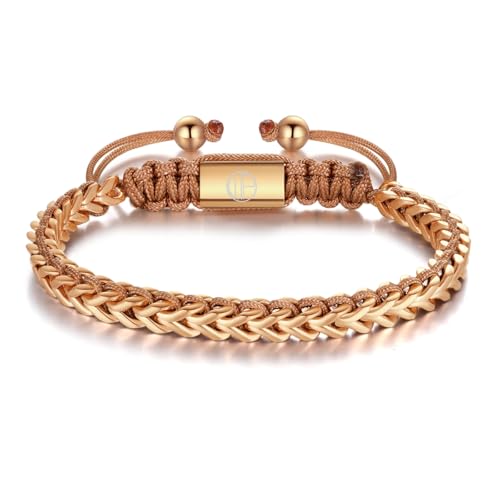18K Gold-Plated Bracelets for Men Franco Link Chain Adjustable | Stainless Steel Bracelet, Gold Beads Bracelet, Handcrafted Braided, Mens Jewelry Birthday Gift for Men - color: Rose Gold