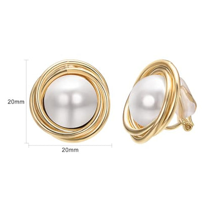 Yoursfs Faux Pearl Clip On Earrings For Women 18K Gold Plated Button Ear Clips - style: Large Pearl Gold Clip On Earrings