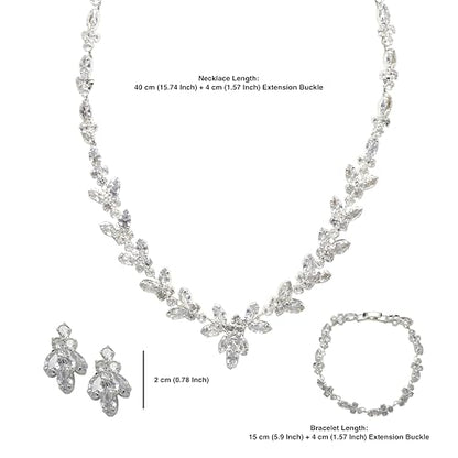 Bride Jewelry Set Silver Crystal Wedding Necklace Earrings Bracelet Set - Bridal Rhinestone Brass Pendant Accessories for Women and Bridesmaids - style: Jewelry Set 02
