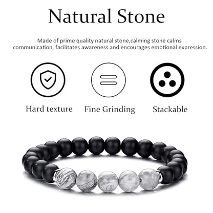 RANKEEF Tiger Eye Bracelet For Men 8MM Natural Stone Stretch Adjustable Black Crystal Beaded Bracelet for Men Women Gifts - color: 2,gray,black