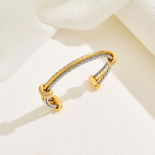LILIE&WHITE Gold And Silver Bracelets For Women With Braided Design Chic Gold Bangle Statement Bracelet Cuff Bracelets Fashion Jewelry - color: SL22993A