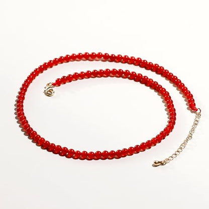 Simple 4mm Gemstones and Crystals Choker Necklace Unisex 16"-18" | Necklaces for Women Men, Adjustable, 40-45 cm Chain Length, Handmade, Spiritual Gemstones, Positive Energy, Daily Wear - style: Red Agate