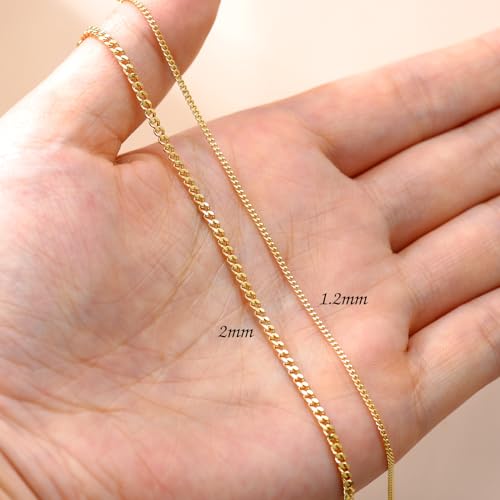 14K Yellow Gold 6-13 Inch 1.2mm-3.2mm Chain Bracelet Anklet for Women, Cuban Link Curb/Rope/Paper Clip/Round Snake/Herringbone/Bead/Water Wave, Thin Gold Chain Bracelet Durable Strong Real 14k Gold Chain Bracelet Anklet - color: 1.2mm Cuban Chain, size: 8