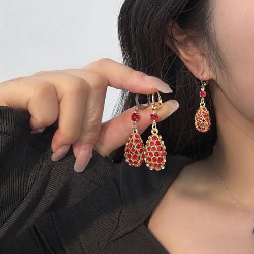 Upscale Bling Teardrop Rhinestone Drop Dangle Earrings, Inlaid Crystal Ear Buckles for Ladies Wedding Cocktail Formal Daily Gifts - color: Red