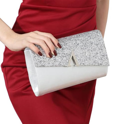 YYW 4 Pieces Women Evening Handbags Clutch Purse Bag with Rhinestone Crystal Jewelry Set for Wedding Party - color: silver 1