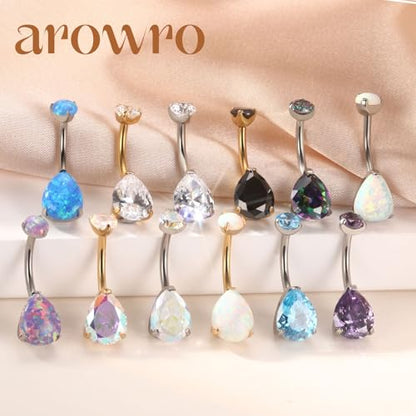 AROWRO Belly Button Ring Titanium Gold Sliver Hypoallergenic 14G Belly Button Piercing 10mm Barbell Belly Rings for Women With Opal - color: Sliver+Blue Opal